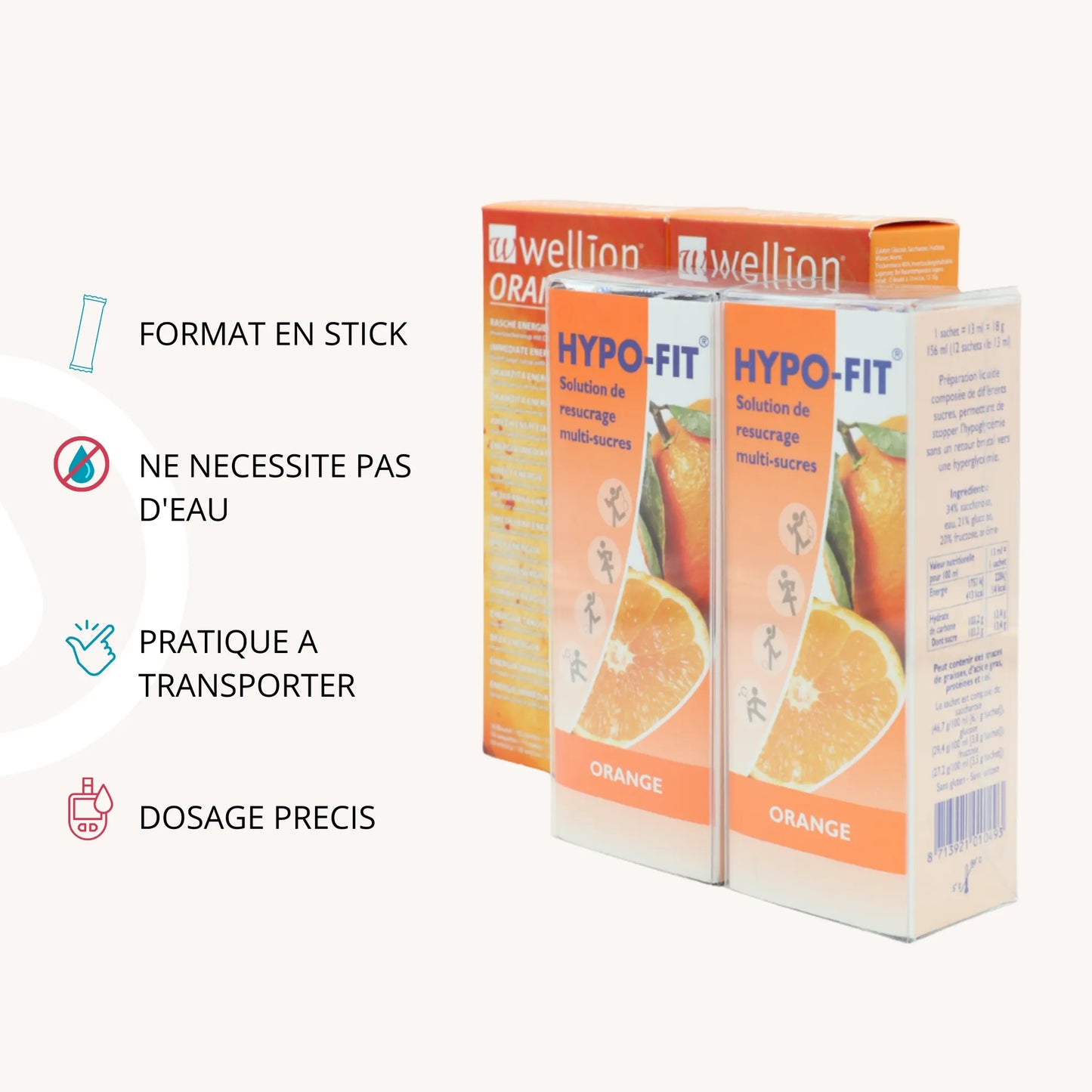 Pack Gel de Glucose en Sticks Wellion & Hypo-Fit – 44 sticks | Diab&Care