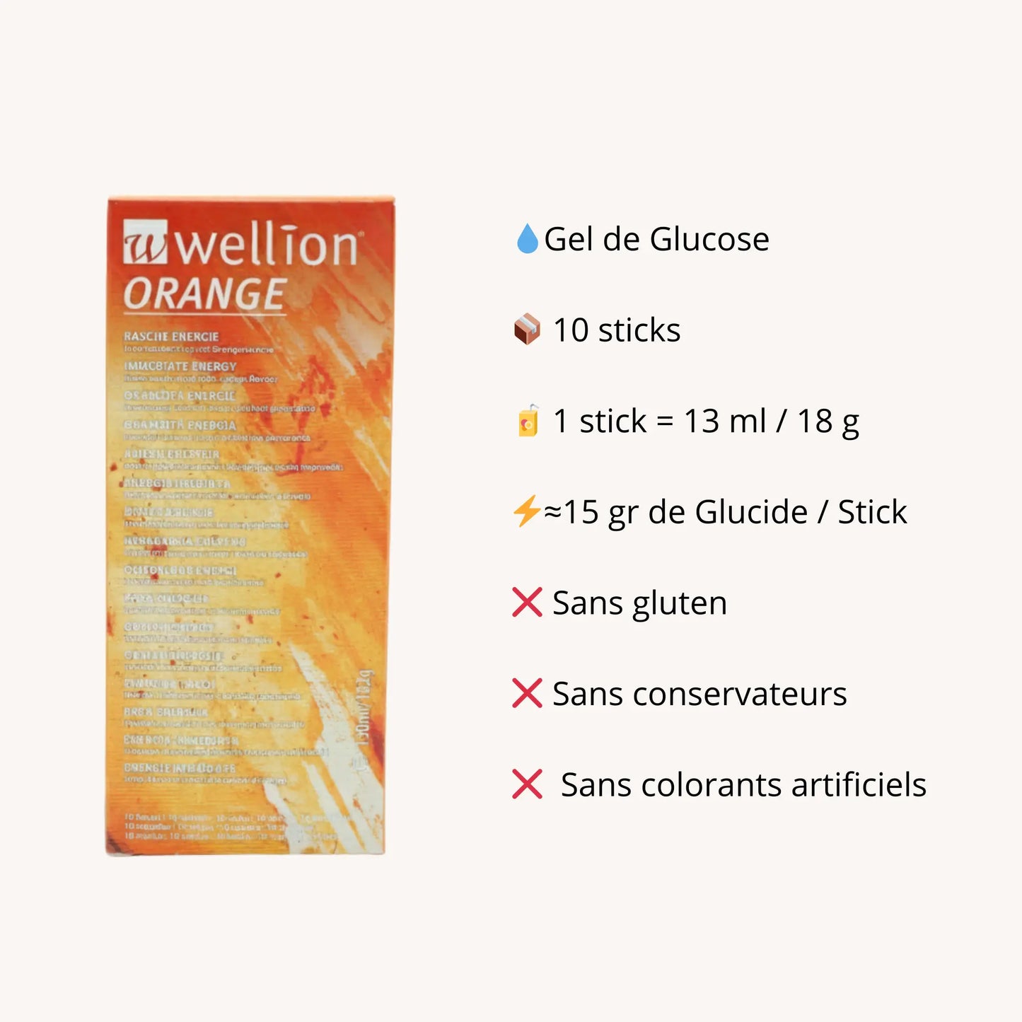 Gel de Glucose en Sticks Wellion Orange (1 boîte x 10 sticks) | Diab&Care